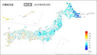 昨日の最低気温前日差の分布図