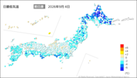 4日の最低気温前日差の分布図