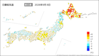 一昨日の最低気温前日差の分布図