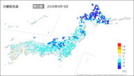 昨日の最低気温前日差の分布図
