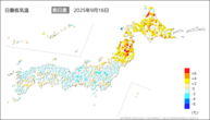 昨日の最低気温前日差の分布図