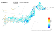 今日の最低気温前日差の分布図