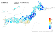 22日の最低気温前日差の分布図