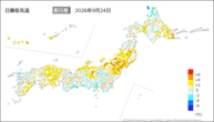 昨日の最低気温前日差の分布図