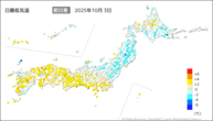 3日の最低気温前日差の分布図