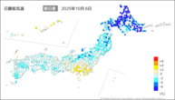 昨日の最低気温前日差の分布図