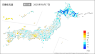 今日の最低気温前日差の分布図