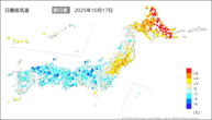 17日の最低気温前日差の分布図
