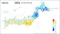 昨日の最低気温前日差の分布図
