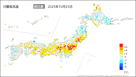 今日の最低気温前日差の分布図