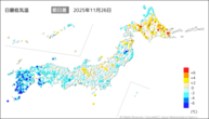 26日の最低気温前日差の分布図