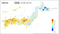 一昨日の最低気温前日差の分布図