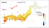 15日の最高気温の分布図
