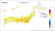 19日の最高気温の分布図