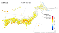 24日の最高気温の分布図
