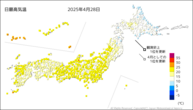 28日の最高気温の分布図