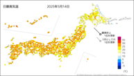 14日の最高気温の分布図