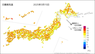 15日の最高気温の分布図