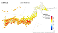 5日の最高気温の分布図