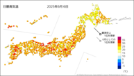 6日の最高気温の分布図