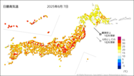 7日の最高気温の分布図