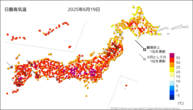 18日の最高気温の分布図