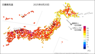 19日の最高気温の分布図