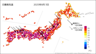 3日の最高気温の分布図