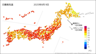 昨日の最高気温の分布図