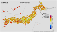 今日の最高気温の分布図
