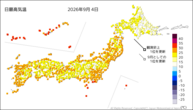 4日の最高気温の分布図