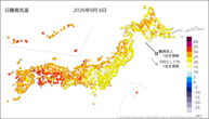 6日の最高気温の分布図