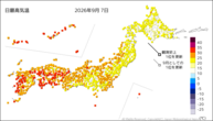 7日の最高気温の分布図