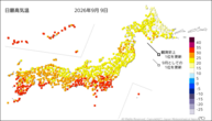 昨日の最高気温の分布図