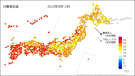 12日の最高気温の分布図