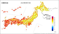 13日の最高気温の分布図