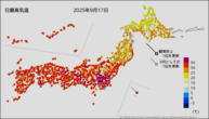 今日の最高気温の分布図