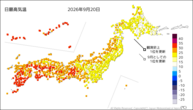 20日の最高気温の分布図