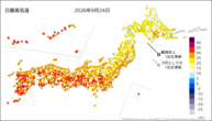 昨日の最高気温の分布図
