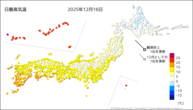 16日の最高気温の分布図