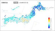 1日の最高気温平年差の分布図