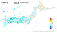 3日の最高気温平年差の分布図