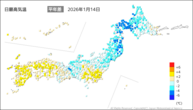 14日の最高気温平年差の分布図
