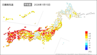 15日の最高気温平年差の分布図