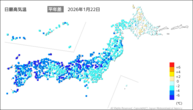 22日の最高気温平年差の分布図