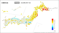 11日の最高気温平年差の分布図