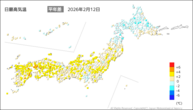 12日の最高気温平年差の分布図