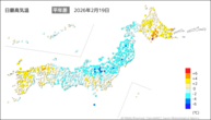 19日の最高気温平年差の分布図
