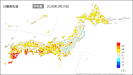 25日の最高気温平年差の分布図