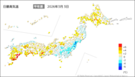 3日の最高気温平年差の分布図